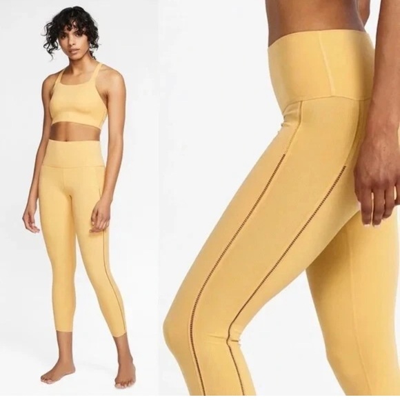 Women's Nike Yoga Luxe Infinalon 7/8 Tights Mustard Yellow (322) - Picture 2 of 10
